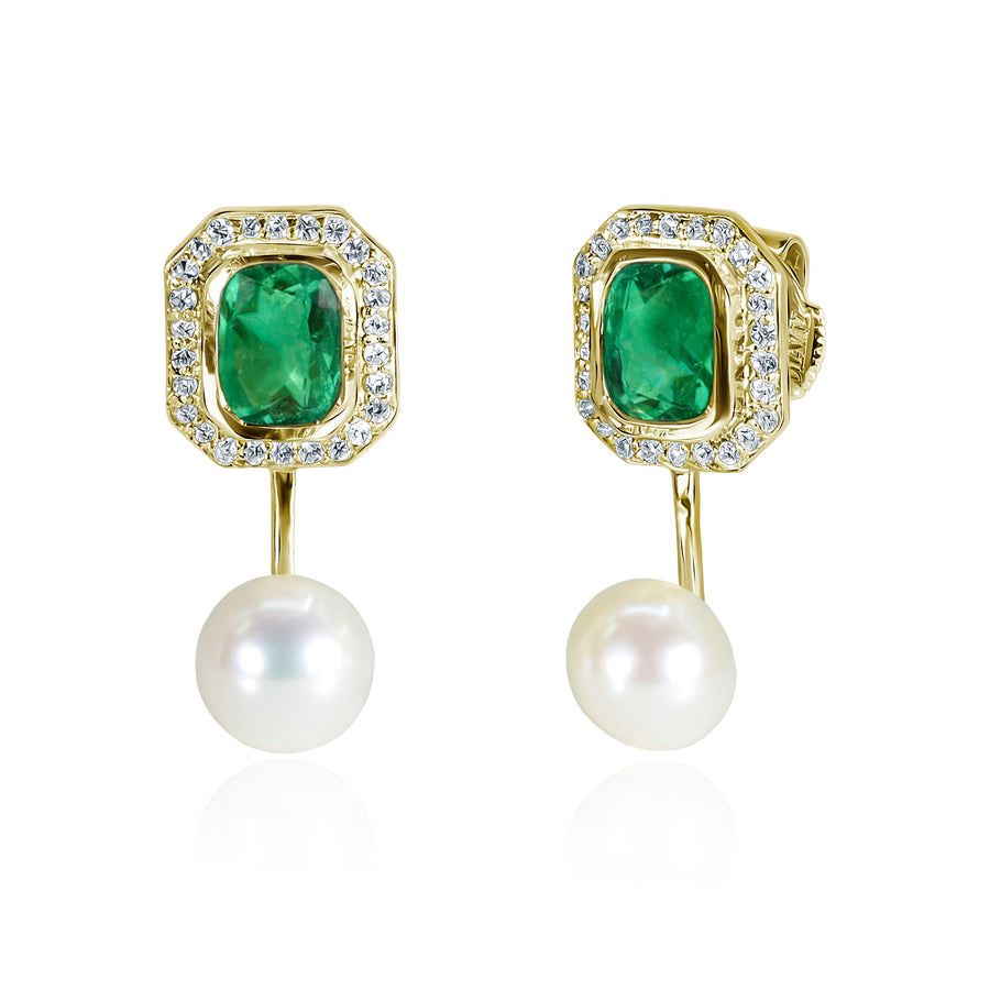 Emeralds, Pearls & White Diamond Earrings Sea Treasures