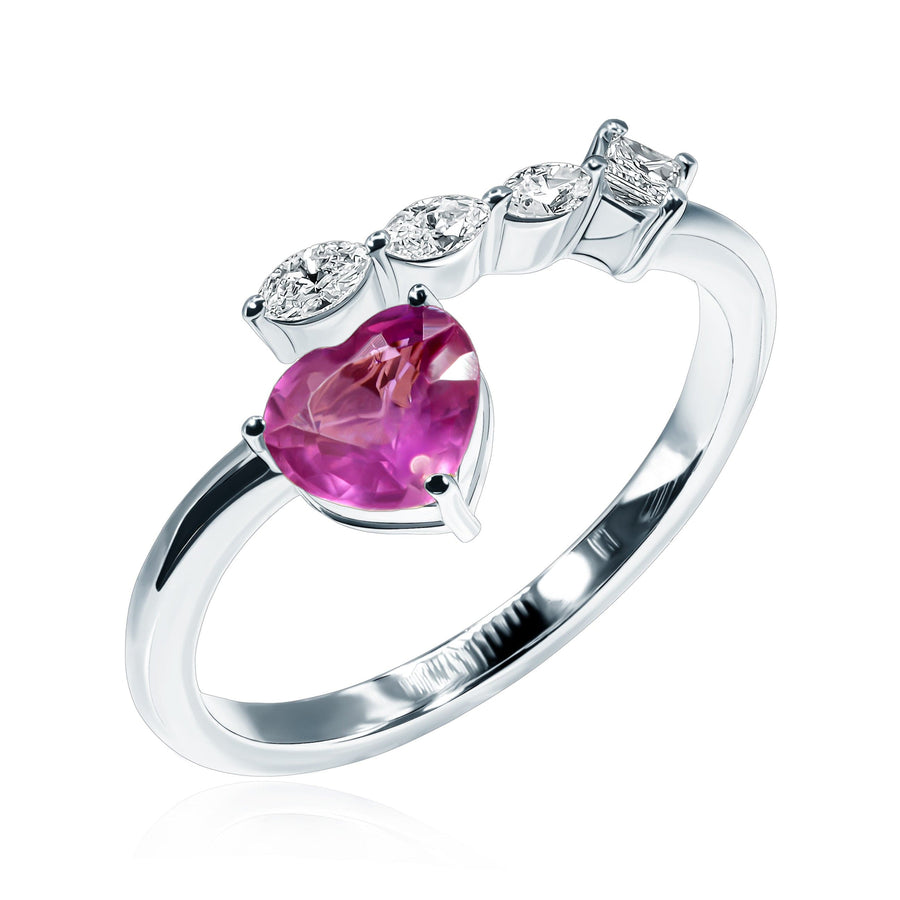 Ruby & White Diamond Ring Drop of Love