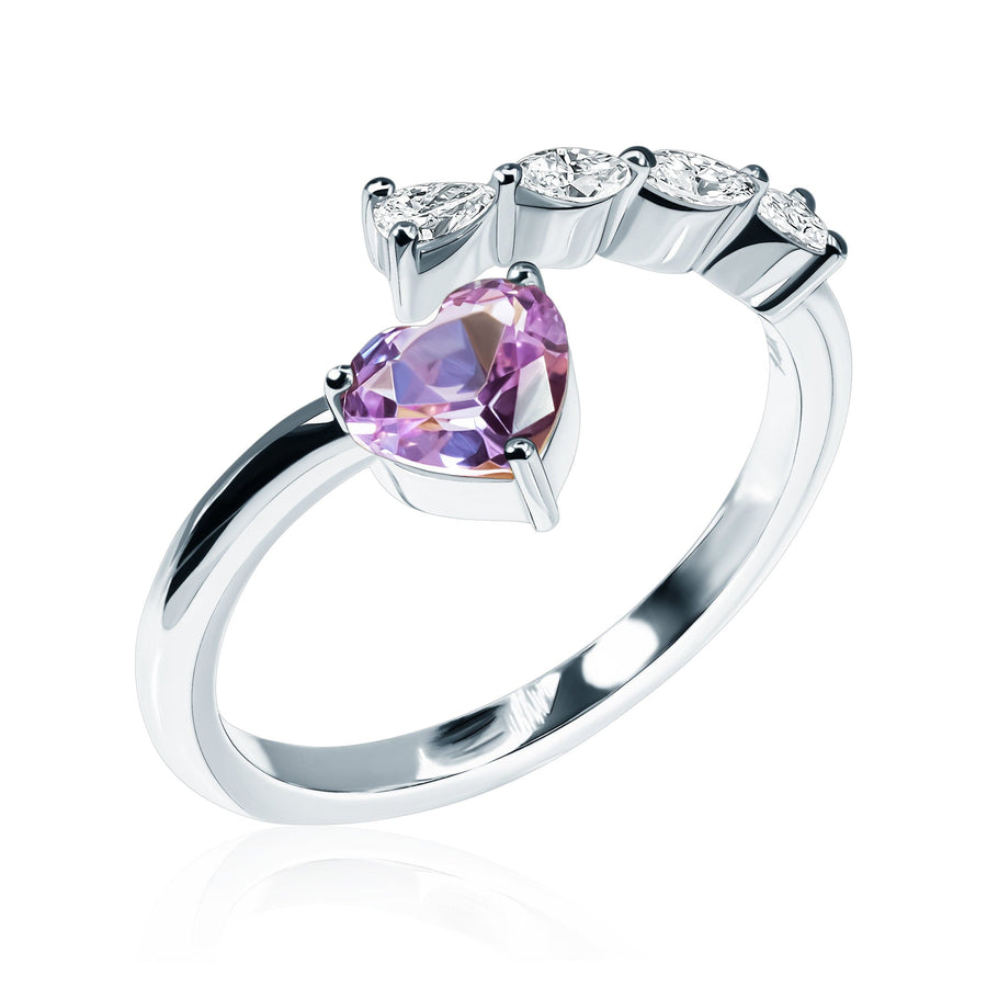 Pink Sapphire & White Diamond Ring Purple Tenderness