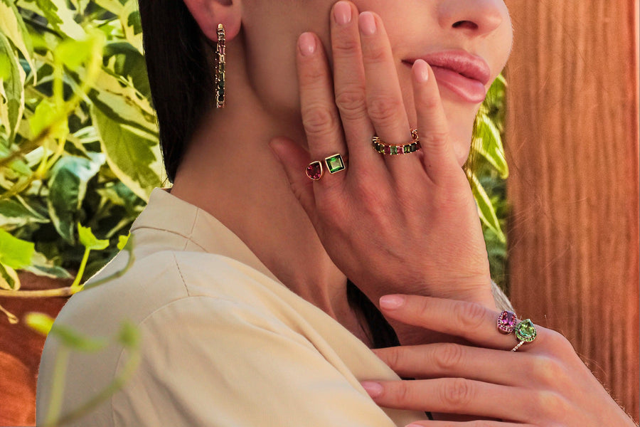 Tourmaline, Sapphire & White Diamond Ring Magic Flower