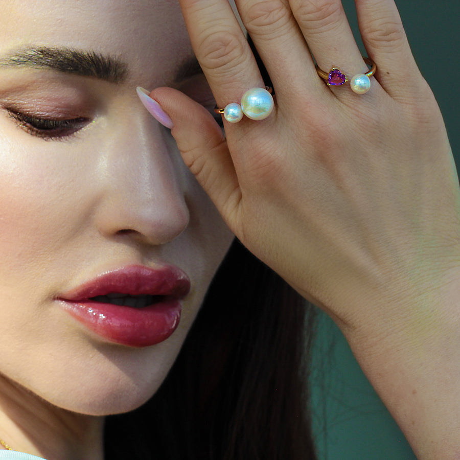 Pearl & Sapphire Ring Sea Flower