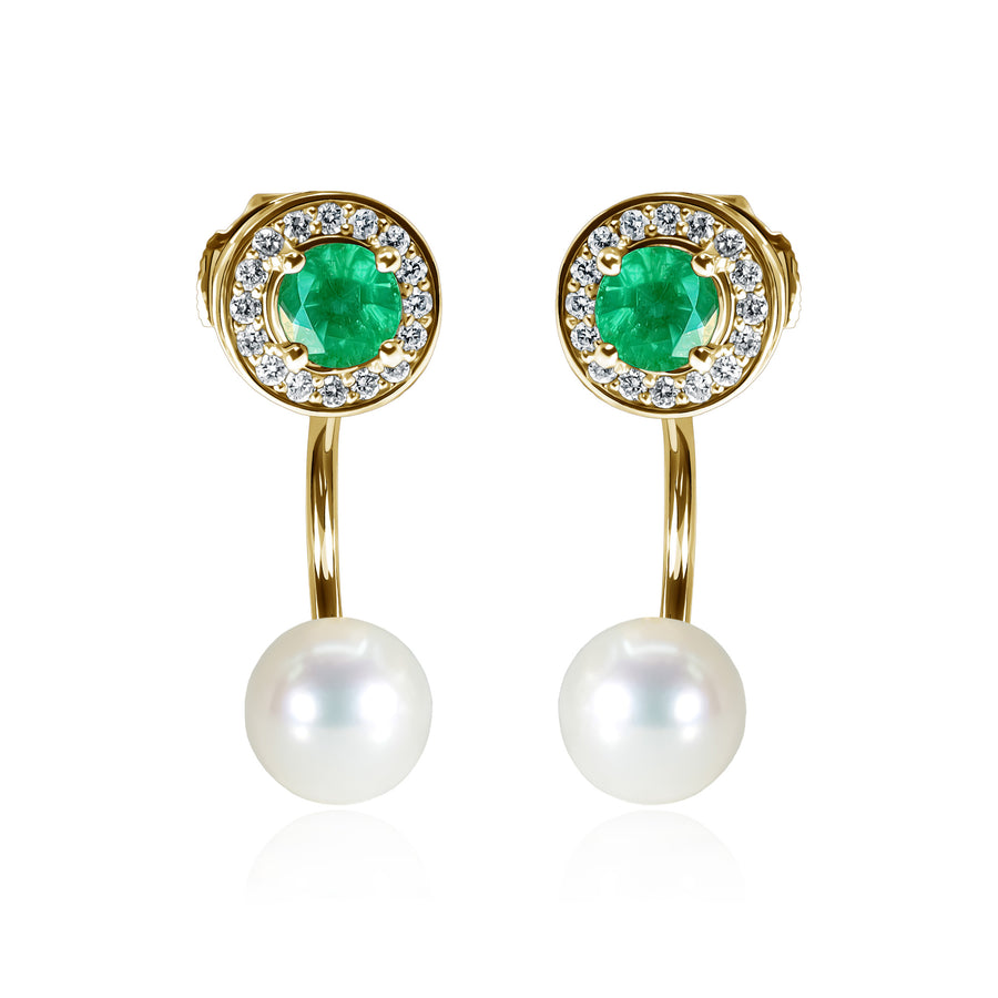 Emerald, Pearl & White Diamond Earrings Double Yul