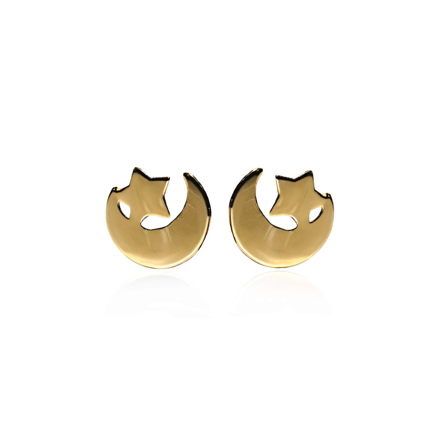 Yellow Gold Earrings Moon & Star