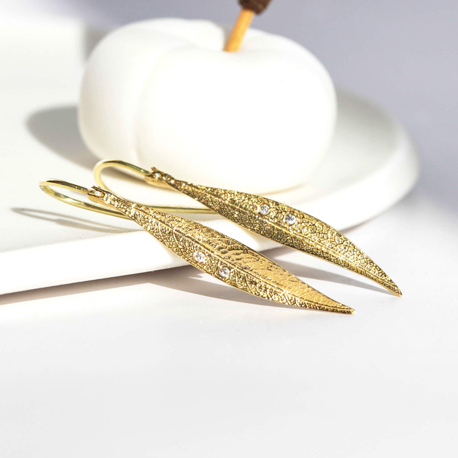 Yellow Gold Earrings Big Leaf