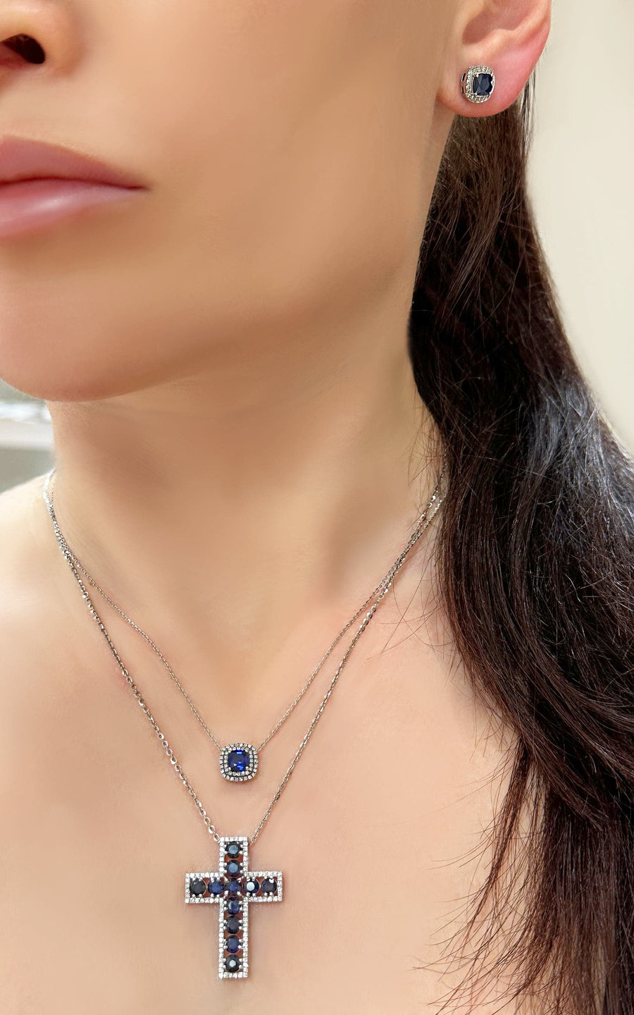 Sapphire & Diamond Pendant/cross Cetus