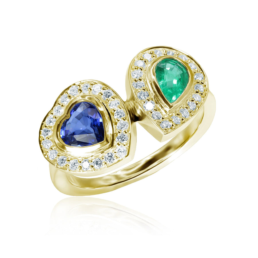 Sapphire, Emerald & Diamond Ring Sea Wave