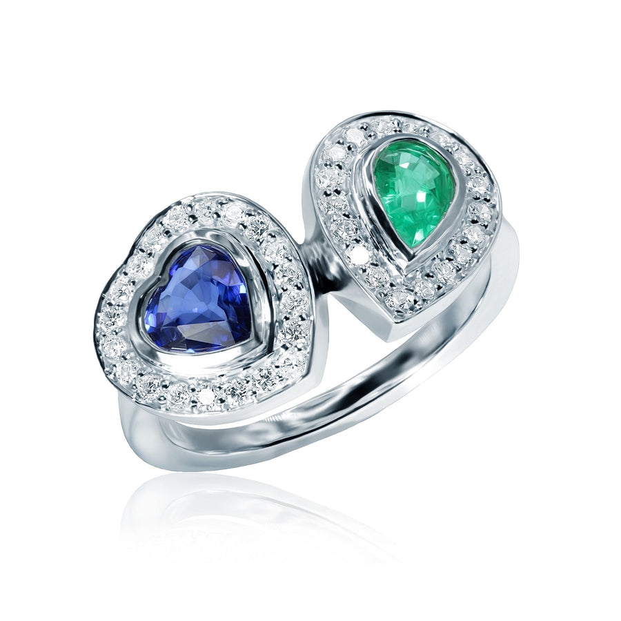 Sapphire, Emerald & Diamond Ring Sea Wave