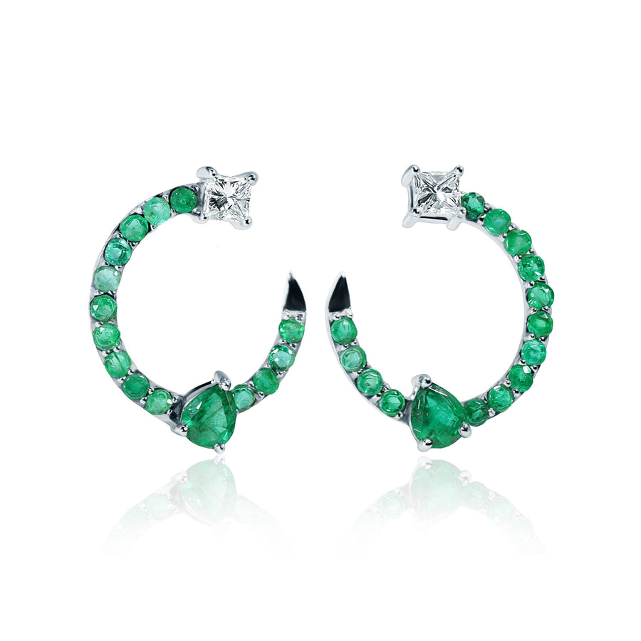 Emerald & Diamond Earrings Green Crescent