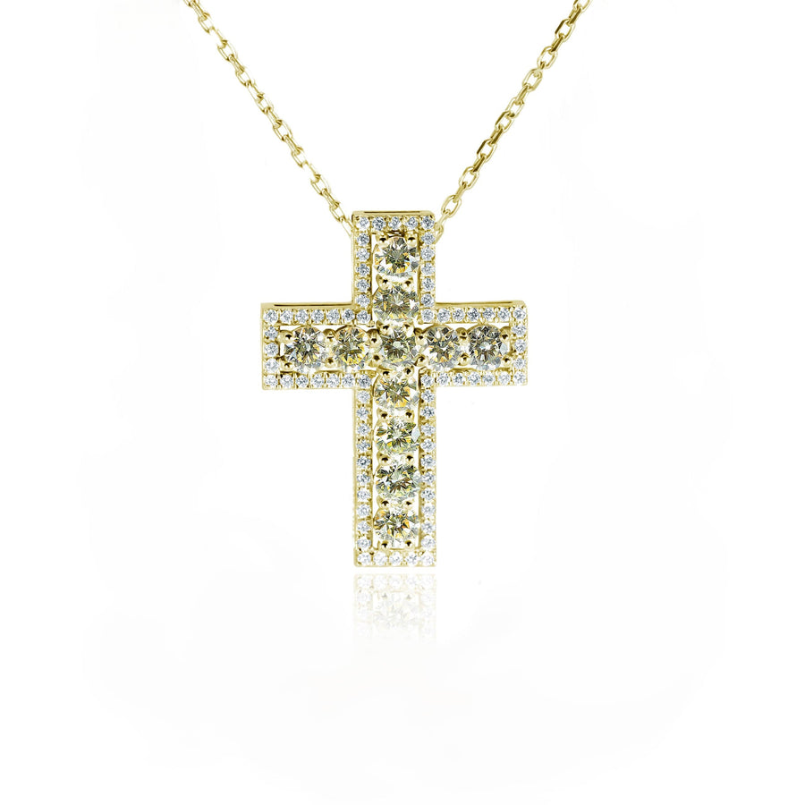 Yellow & White Diamond Pendant/cross Leo