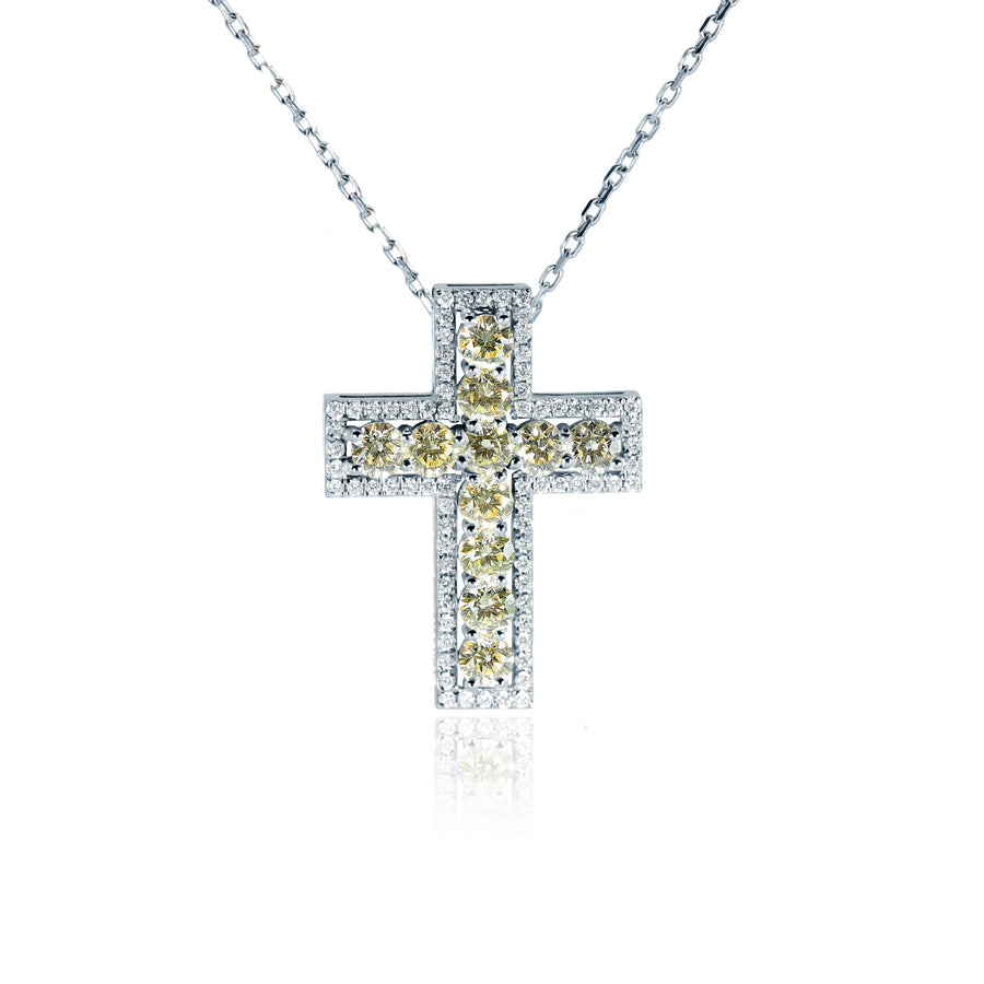 Yellow & White Diamond Pendant/cross Leo