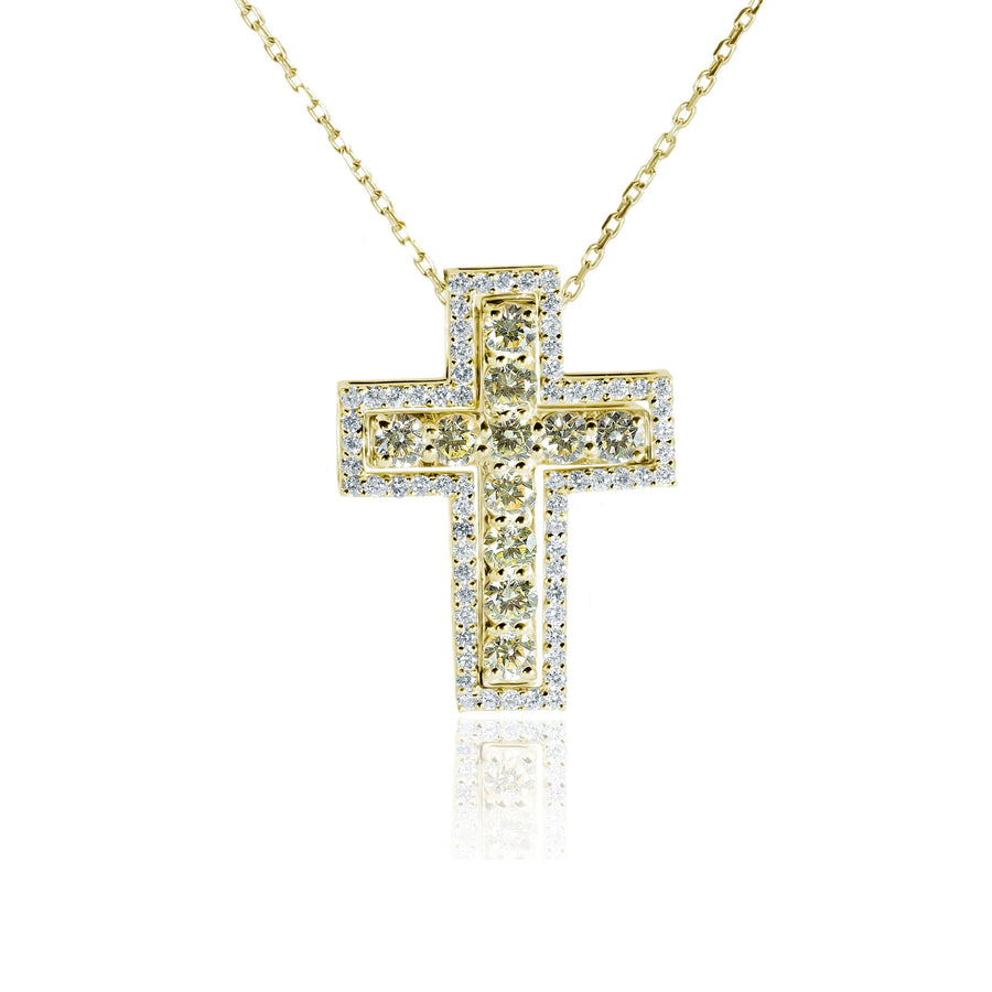 Yellow & White Diamond Pendant/cross Mensa