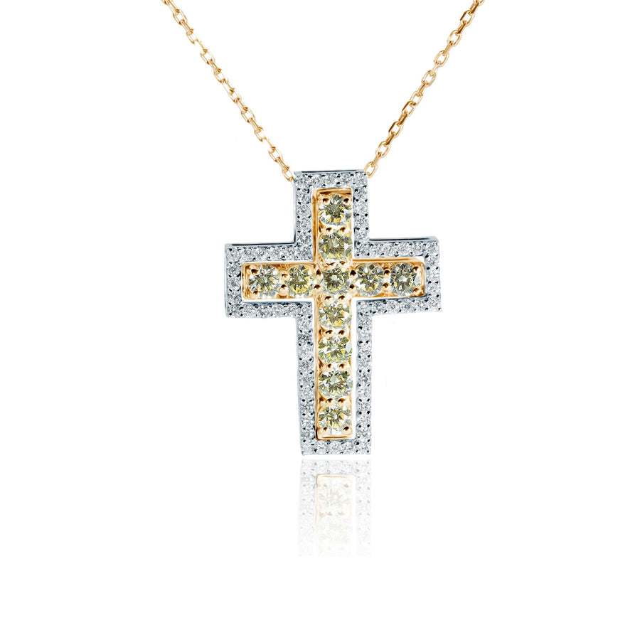 Yellow & White Diamond Pendant/cross Mensa