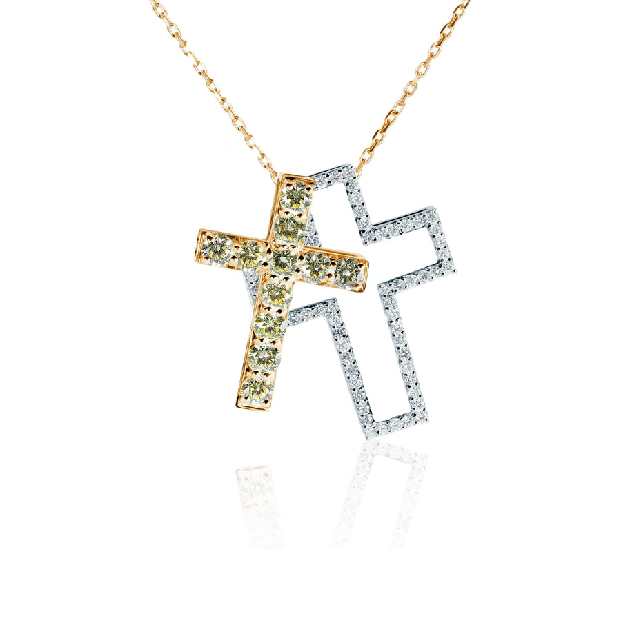 Yellow & White Diamond Pendant/cross Mensa